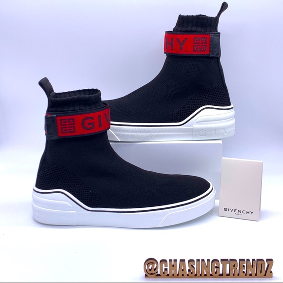 GIVENCHY Men’s Paris George V sock Black and Red Sneakers - Picture 1 of 14